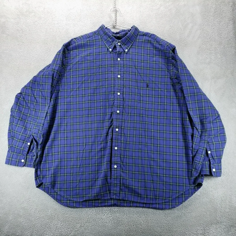 Polo Ralph‎ Lauren Shirt Mens 3XB Blue Plaid Button Up Long Sleeve Classic Fit